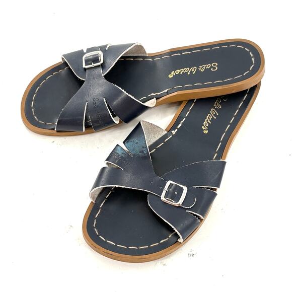 Saltwater Classic Slide Sandals 6 Navy Blue Nautical Travel Beach Resort - Picture 2 of 7